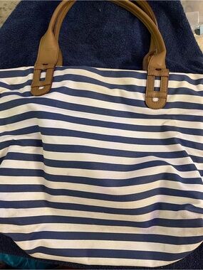 Stella & Dot Orange Polka Dot Lined Tote with Tan Trim